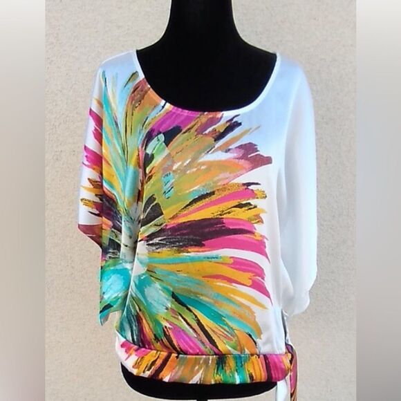 Heart Soul Women's Satin Floral Blouse size small Multicolor Artsy - Picture 2 of 10